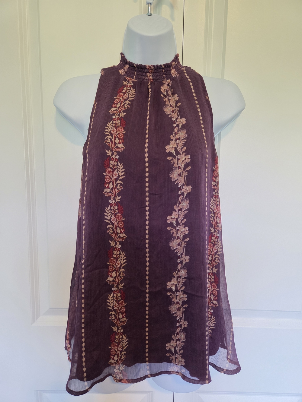 Sonoma Plum Halter Floral Stripe Mini Dress